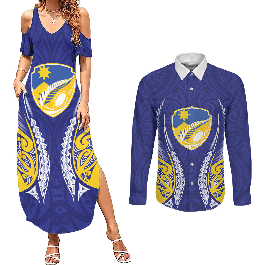 Otago 2026 Rugby Custom Couples Matching Summer Maxi Dress and Long Sleeve Button Shirt NZ Maori Silver Fern