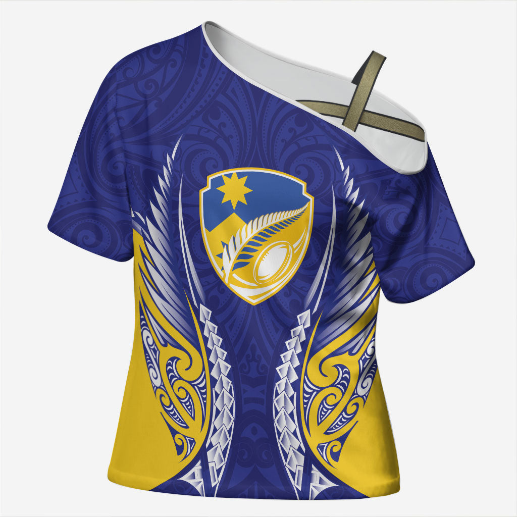 Otago 2026 Rugby Custom Cross Shoulder Shirt NZ Maori Silver Fern LT14 Female Blue - Polynesian Pride