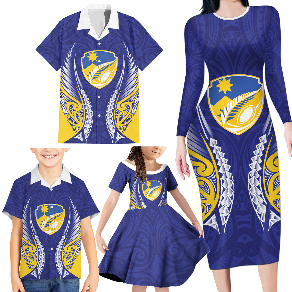 Otago 2026 Rugby Custom Family Matching Long Sleeve Bodycon Dress and Hawaiian Shirt NZ Maori Silver Fern LT14 - Polynesian Pride
