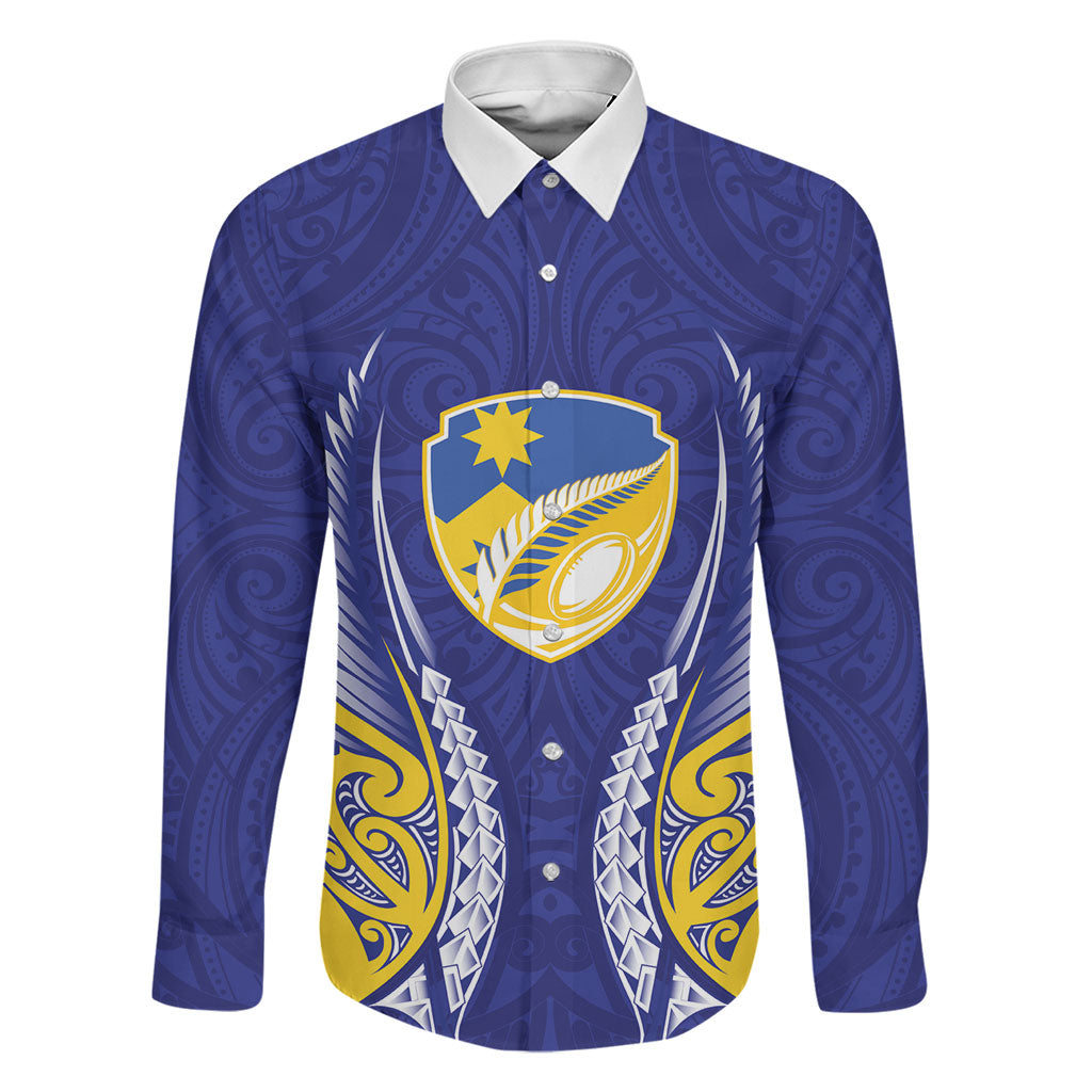 Otago 2026 Rugby Custom Family Matching Long Sleeve Bodycon Dress and Hawaiian Shirt NZ Maori Silver Fern LT14 Dad's Shirt - Long Sleeve Blue - Polynesian Pride