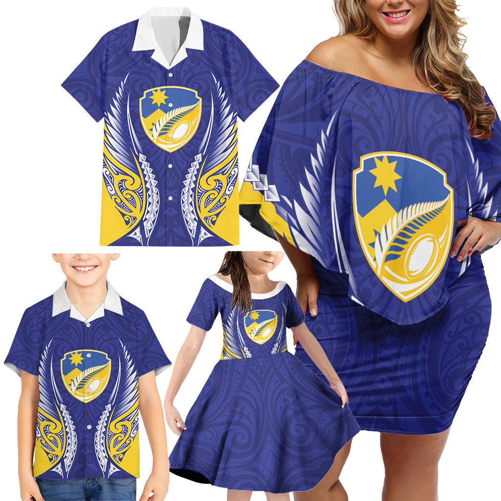 Otago 2026 Rugby Custom Family Matching Off Shoulder Short Dress and Hawaiian Shirt NZ Maori Silver Fern