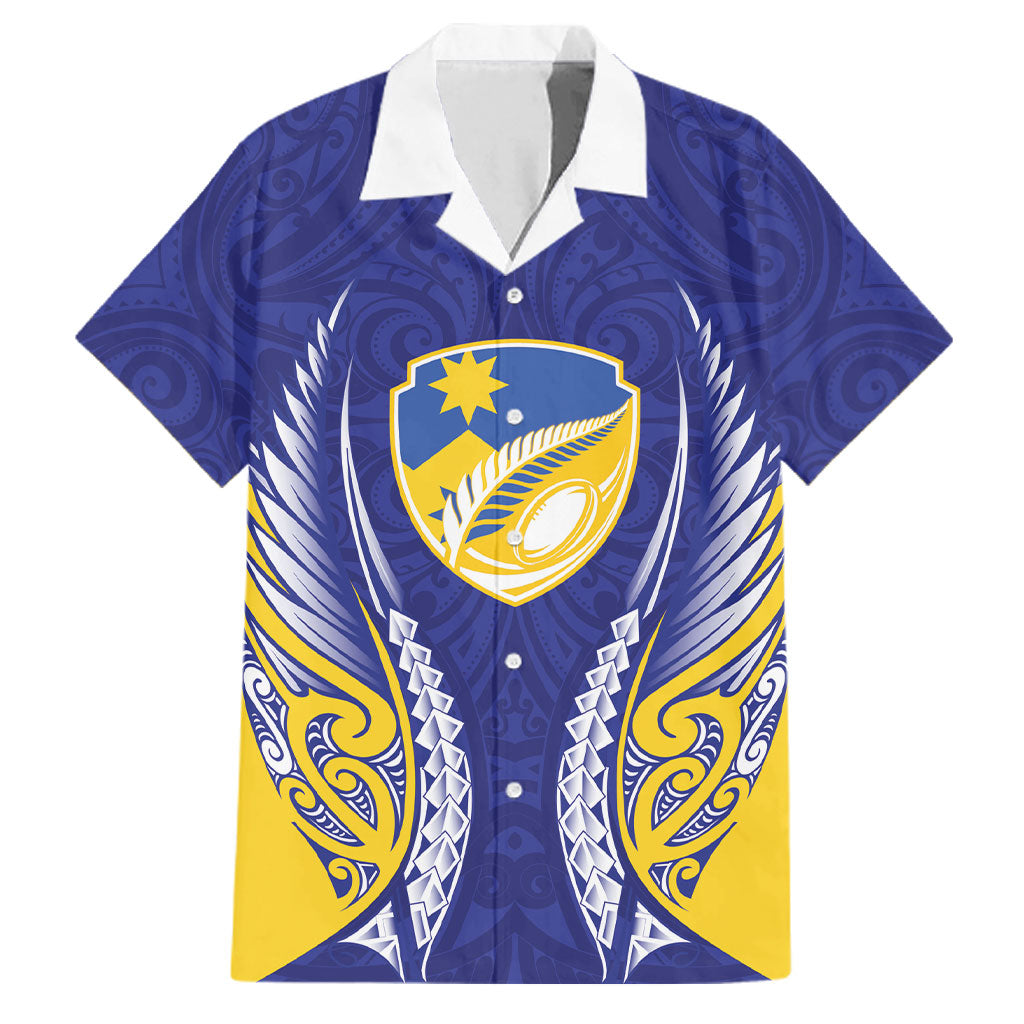 Otago 2026 Rugby Custom Family Matching Tank Maxi Dress and Hawaiian Shirt NZ Maori Silver Fern LT14 Dad's Shirt - Short Sleeve Blue - Polynesian Pride