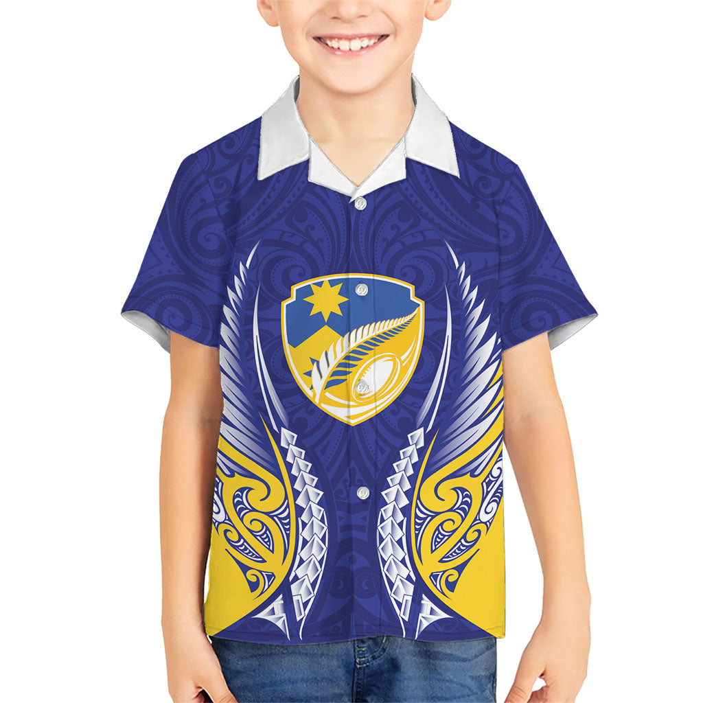 Otago 2026 Rugby Custom Family Matching Tank Maxi Dress and Hawaiian Shirt NZ Maori Silver Fern LT14 Son's Shirt Blue - Polynesian Pride