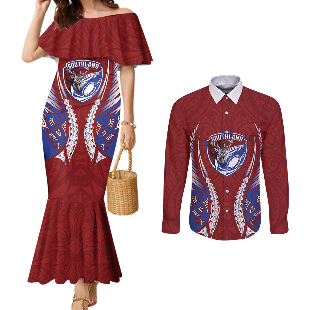 Southland 2026 Rugby Custom Couples Matching Mermaid Dress and Long Sleeve Button Shirt NZ Maori Silver Fern