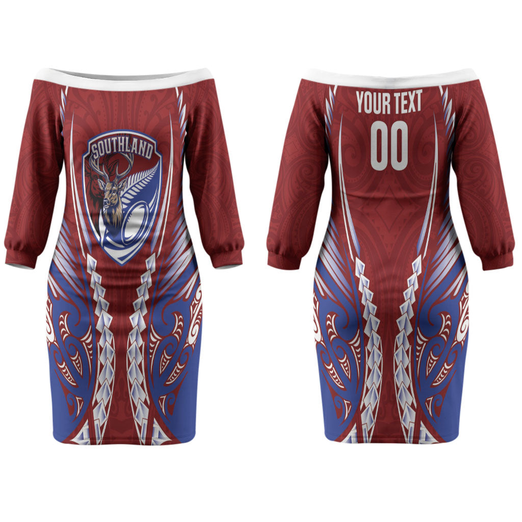 Southland 2026 Rugby Custom Couples Matching Off The Shoulder Long Sleeve Dress and Long Sleeve Button Shirt NZ Maori Silver Fern LT14 - Polynesian Pride
