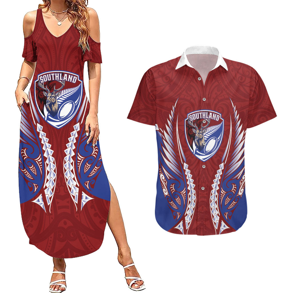 Southland 2026 Rugby Custom Couples Matching Summer Maxi Dress and Hawaiian Shirt NZ Maori Silver Fern