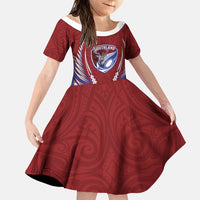 Southland 2026 Rugby Custom Family Matching Off The Shoulder Long Sleeve Dress and Hawaiian Shirt NZ Maori Silver Fern LT14 Daughter's Dress Maroon - Polynesian Pride