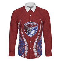Southland 2026 Rugby Custom Family Matching Off Shoulder Maxi Dress and Hawaiian Shirt NZ Maori Silver Fern LT14 Dad's Shirt - Long Sleeve Maroon - Polynesian Pride