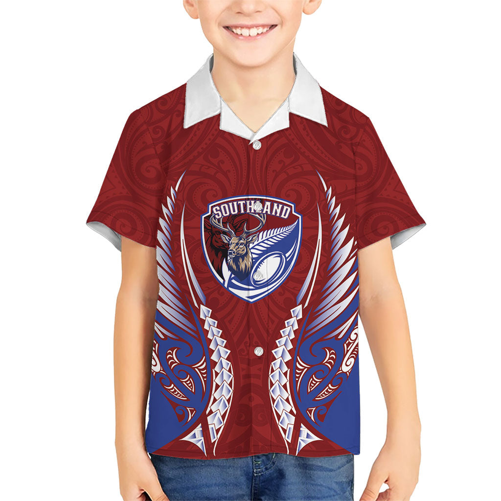 Southland 2026 Rugby Custom Family Matching Off Shoulder Maxi Dress and Hawaiian Shirt NZ Maori Silver Fern LT14 Son's Shirt Maroon - Polynesian Pride