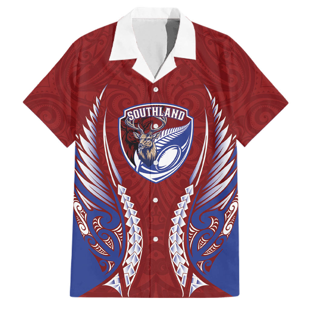 Southland 2026 Rugby Custom Family Matching Off Shoulder Short Dress and Hawaiian Shirt NZ Maori Silver Fern LT14 Dad's Shirt - Short Sleeve Maroon - Polynesian Pride