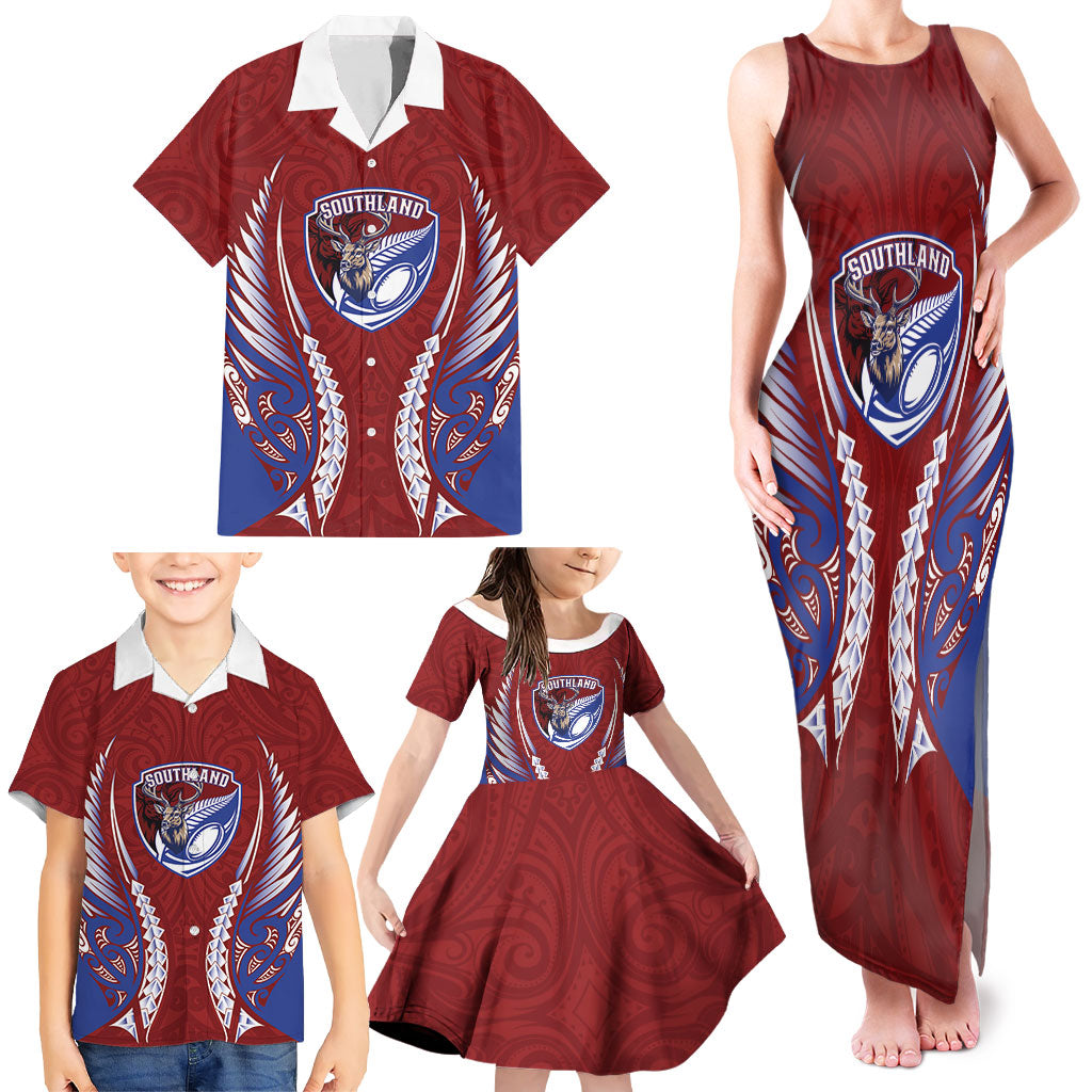 Southland 2026 Rugby Custom Family Matching Tank Maxi Dress and Hawaiian Shirt NZ Maori Silver Fern