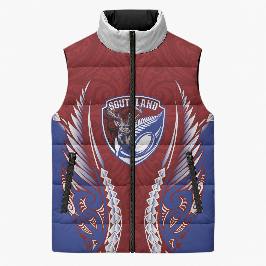 Southland 2026 Rugby Custom Sleeveless Puffer Jacket NZ Maori Silver Fern