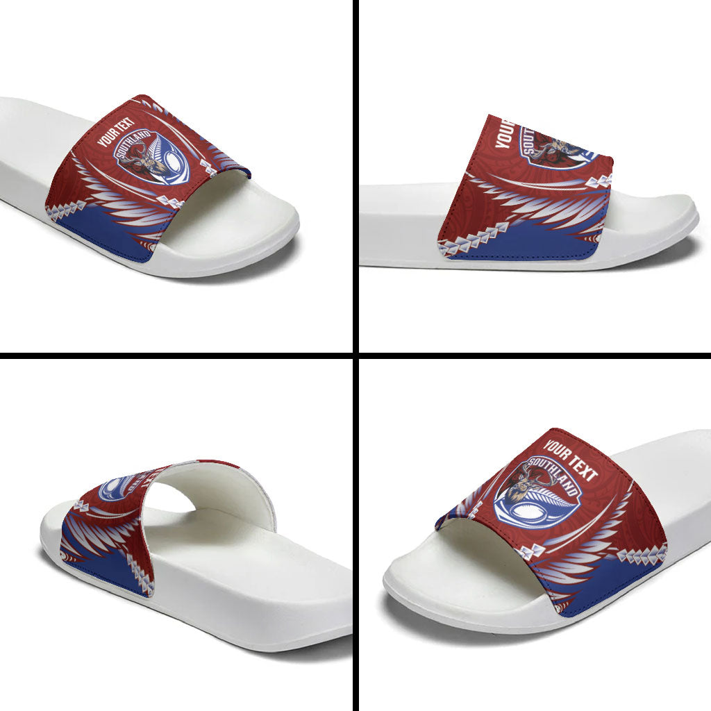 Southland 2026 Rugby Custom Slide Sandals NZ Maori Silver Fern LT14 - Polynesian Pride