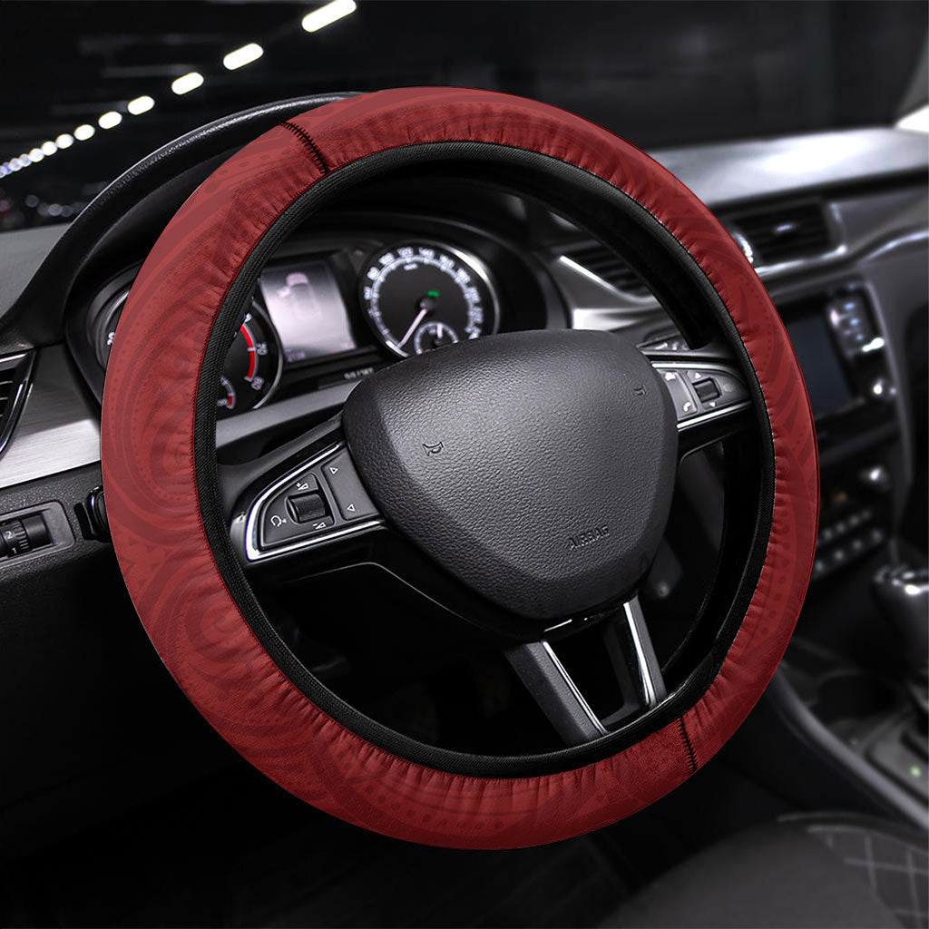 Southland 2026 Rugby Steering Wheel Cover NZ Maori Silver Fern LT14 Universal Fit Maroon - Polynesian Pride