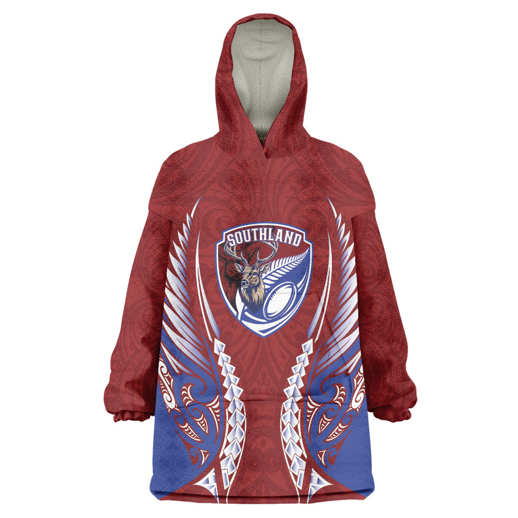 Southland 2026 Rugby Custom Wearable Blanket Hoodie NZ Maori Silver Fern LT14 One Size Maroon - Polynesian Pride