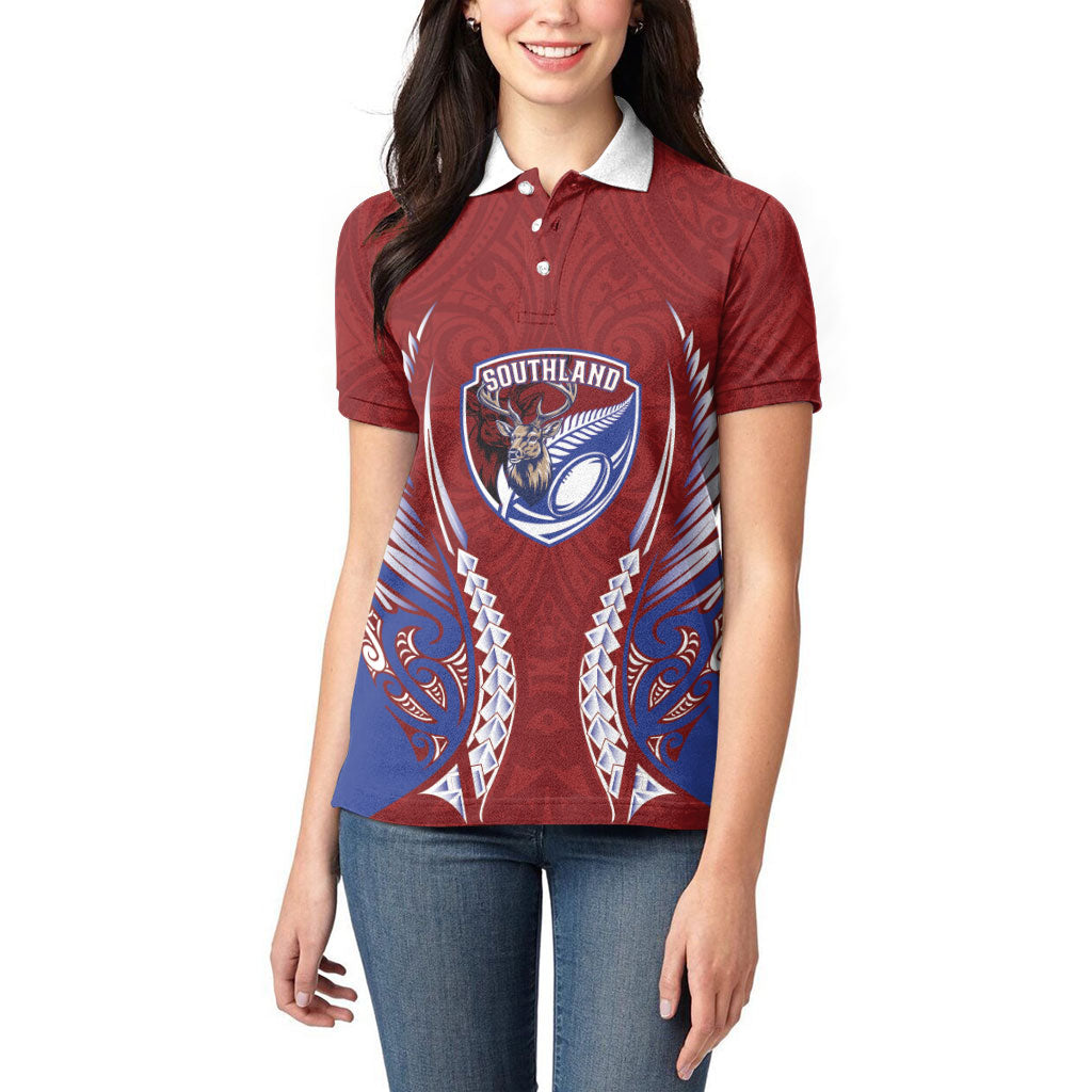 Southland 2026 Rugby Custom Women Polo Shirt NZ Maori Silver Fern LT14 - Polynesian Pride