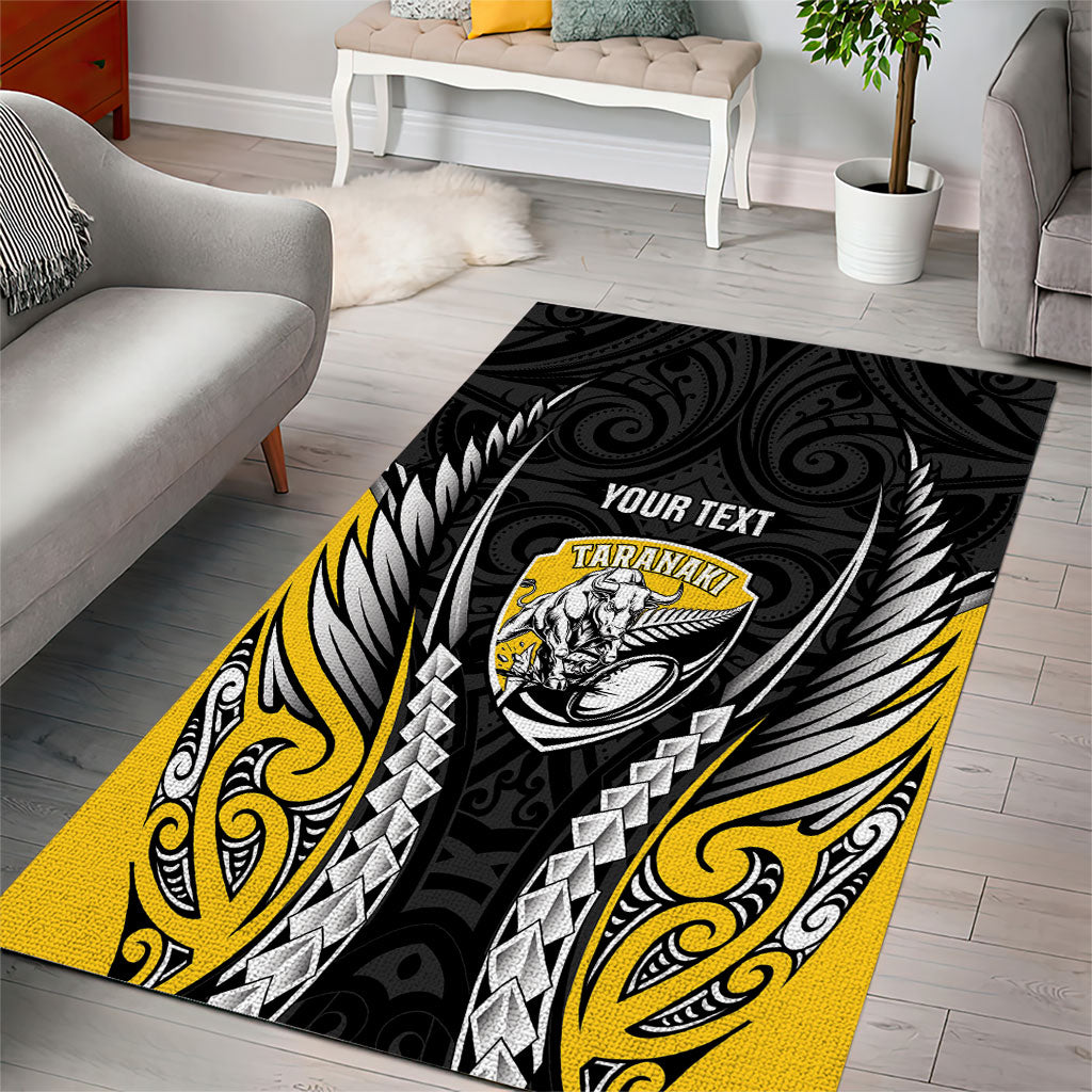 Taranaki 2026 Rugby Custom Area Rug NZ Maori Silver Fern