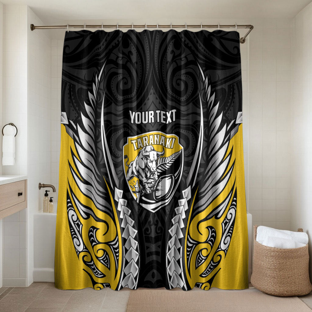 Taranaki 2026 Rugby Custom Bathroom Set NZ Maori Silver Fern LT14 Shower Curtain Only Black - Polynesian Pride