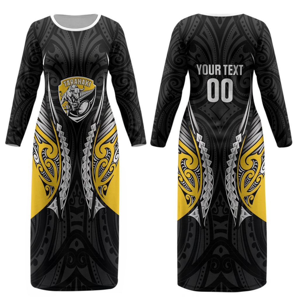 Taranaki 2026 Rugby Custom Couples Matching Long Sleeve Bodycon Dress and Hawaiian Shirt NZ Maori Silver Fern LT14 - Polynesian Pride