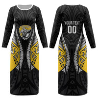 Taranaki 2026 Rugby Custom Couples Matching Long Sleeve Bodycon Dress and Hawaiian Shirt NZ Maori Silver Fern LT14 - Polynesian Pride