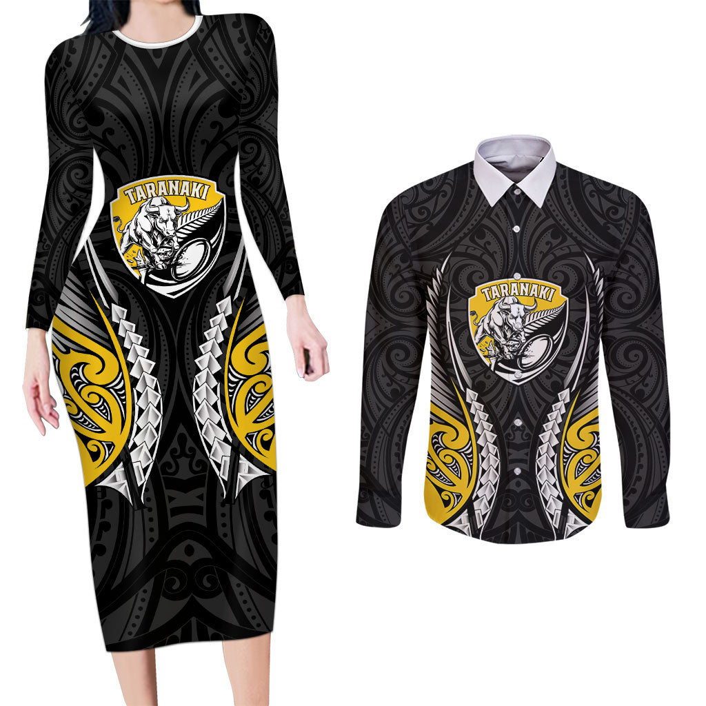 Taranaki 2026 Rugby Custom Couples Matching Long Sleeve Bodycon Dress and Long Sleeve Button Shirt NZ Maori Silver Fern
