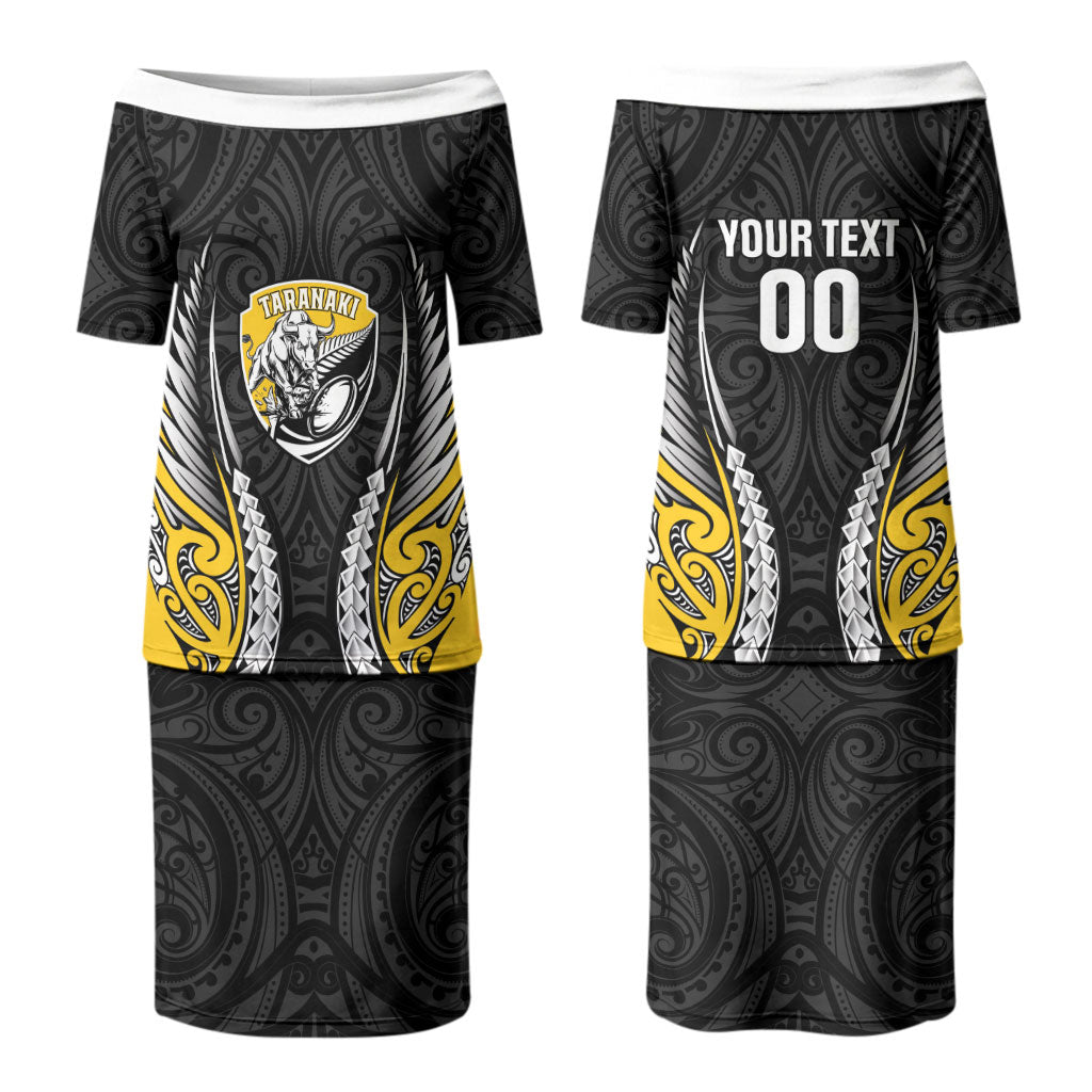 Taranaki 2026 Rugby Custom Couples Matching Puletasi and Long Sleeve Button Shirt NZ Maori Silver Fern LT14 - Polynesian Pride