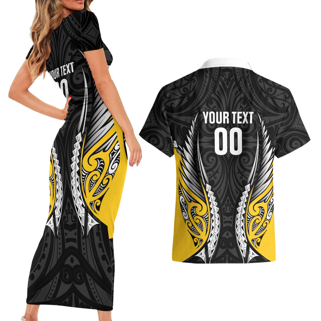 Taranaki 2026 Rugby Custom Couples Matching Short Sleeve Bodycon Dress and Hawaiian Shirt NZ Maori Silver Fern