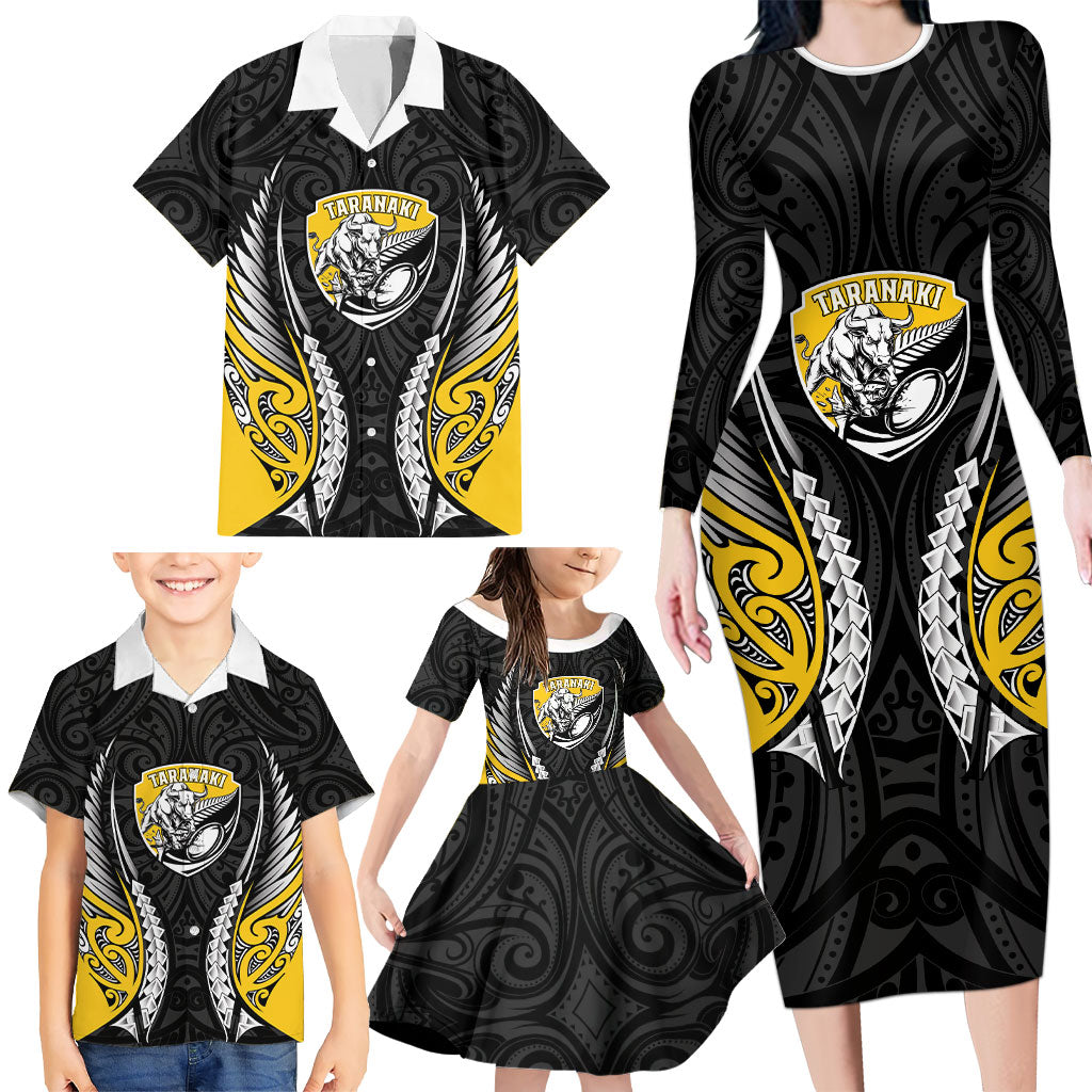 Taranaki 2026 Rugby Custom Family Matching Long Sleeve Bodycon Dress and Hawaiian Shirt NZ Maori Silver Fern LT14 - Polynesian Pride