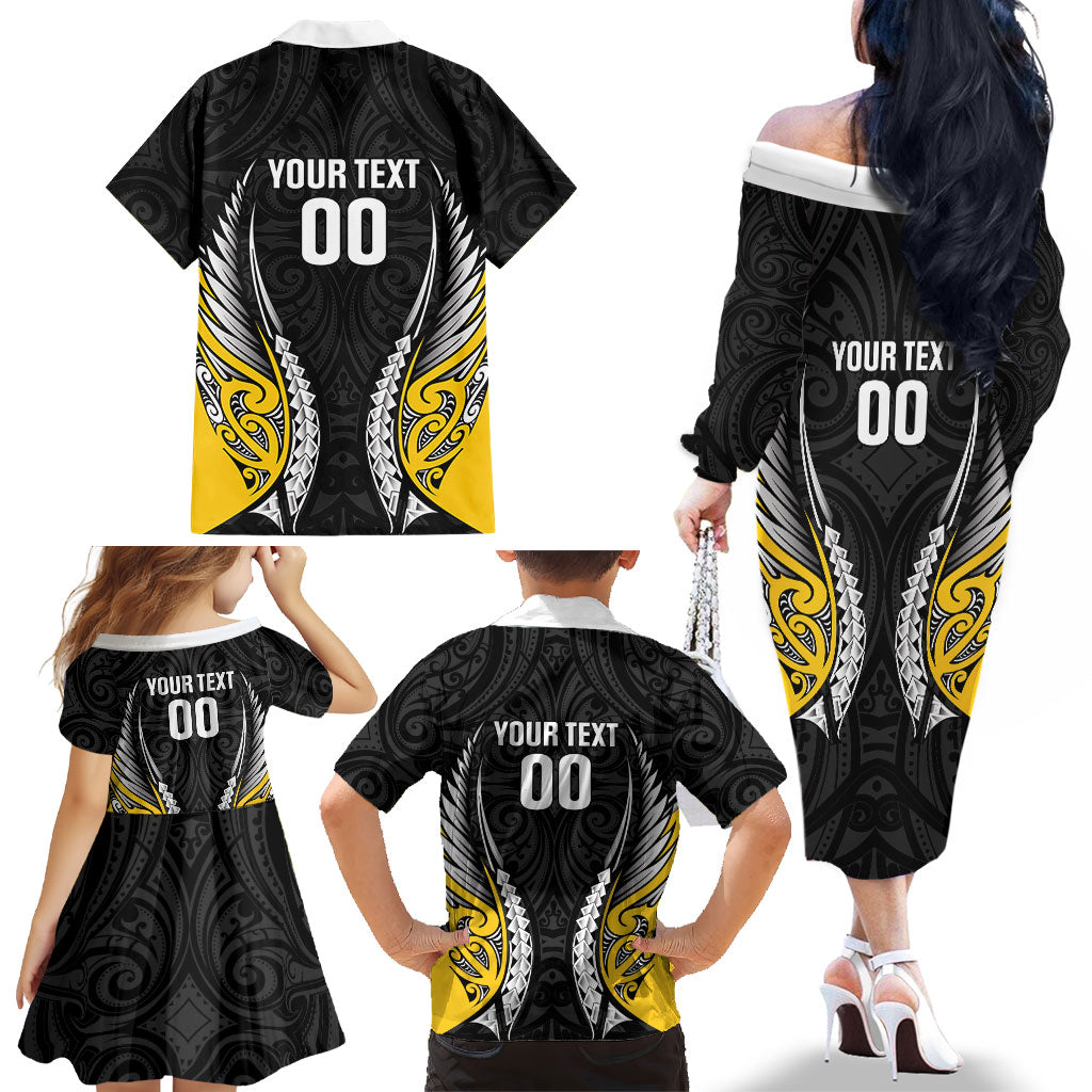Taranaki 2026 Rugby Custom Family Matching Off The Shoulder Long Sleeve Dress and Hawaiian Shirt NZ Maori Silver Fern LT14 - Polynesian Pride