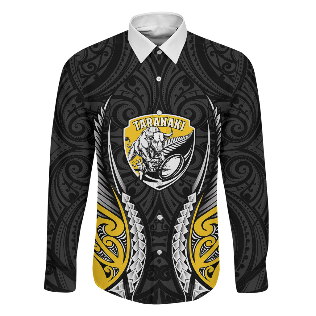 Taranaki 2026 Rugby Custom Family Matching Off The Shoulder Long Sleeve Dress and Hawaiian Shirt NZ Maori Silver Fern LT14 Dad's Shirt - Long Sleeve Black - Polynesian Pride