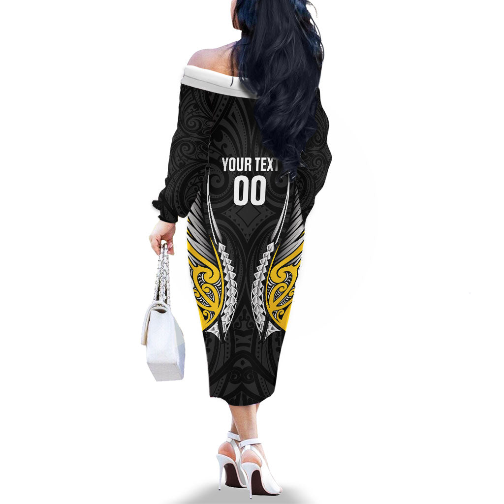 Taranaki 2026 Rugby Custom Family Matching Off The Shoulder Long Sleeve Dress and Hawaiian Shirt NZ Maori Silver Fern LT14 - Polynesian Pride