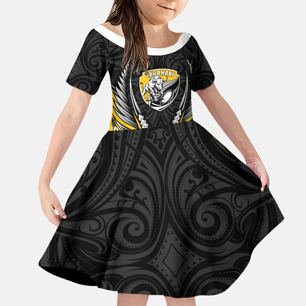 Taranaki 2026 Rugby Custom Family Matching Tank Maxi Dress and Hawaiian Shirt NZ Maori Silver Fern LT14 Daughter's Dress Black - Polynesian Pride
