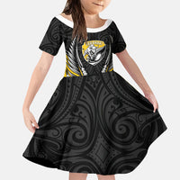 Taranaki 2026 Rugby Custom Family Matching Tank Maxi Dress and Hawaiian Shirt NZ Maori Silver Fern LT14 Daughter's Dress Black - Polynesian Pride