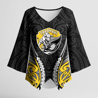 Taranaki 2026 Rugby Custom Kimono Sleeve Blouse NZ Maori Silver Fern