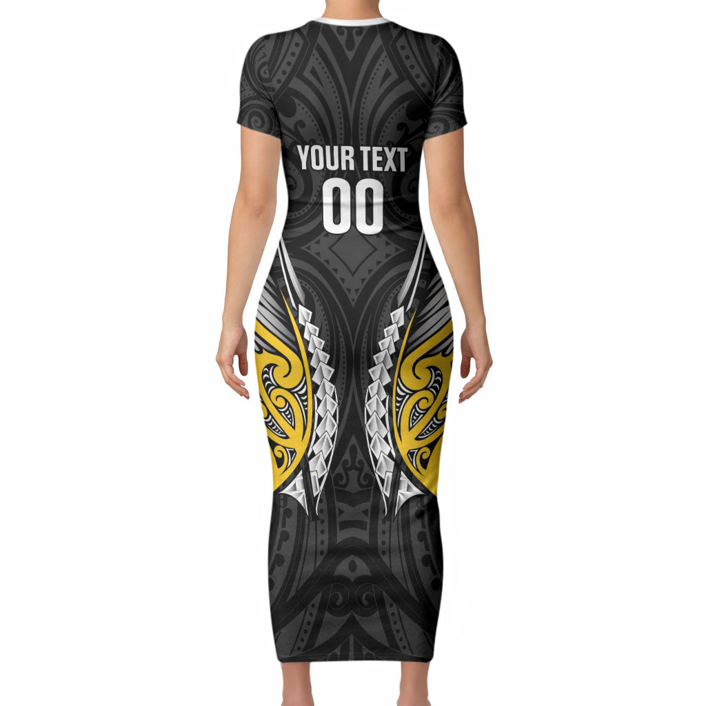 Taranaki 2026 Rugby Custom Short Sleeve Bodycon Dress NZ Maori Silver Fern LT14 - Polynesian Pride