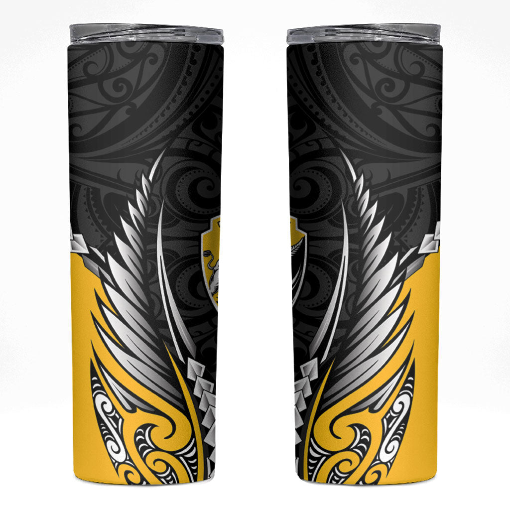 Taranaki 2026 Rugby Custom Skinny Tumbler NZ Maori Silver Fern LT14 Black - Polynesian Pride