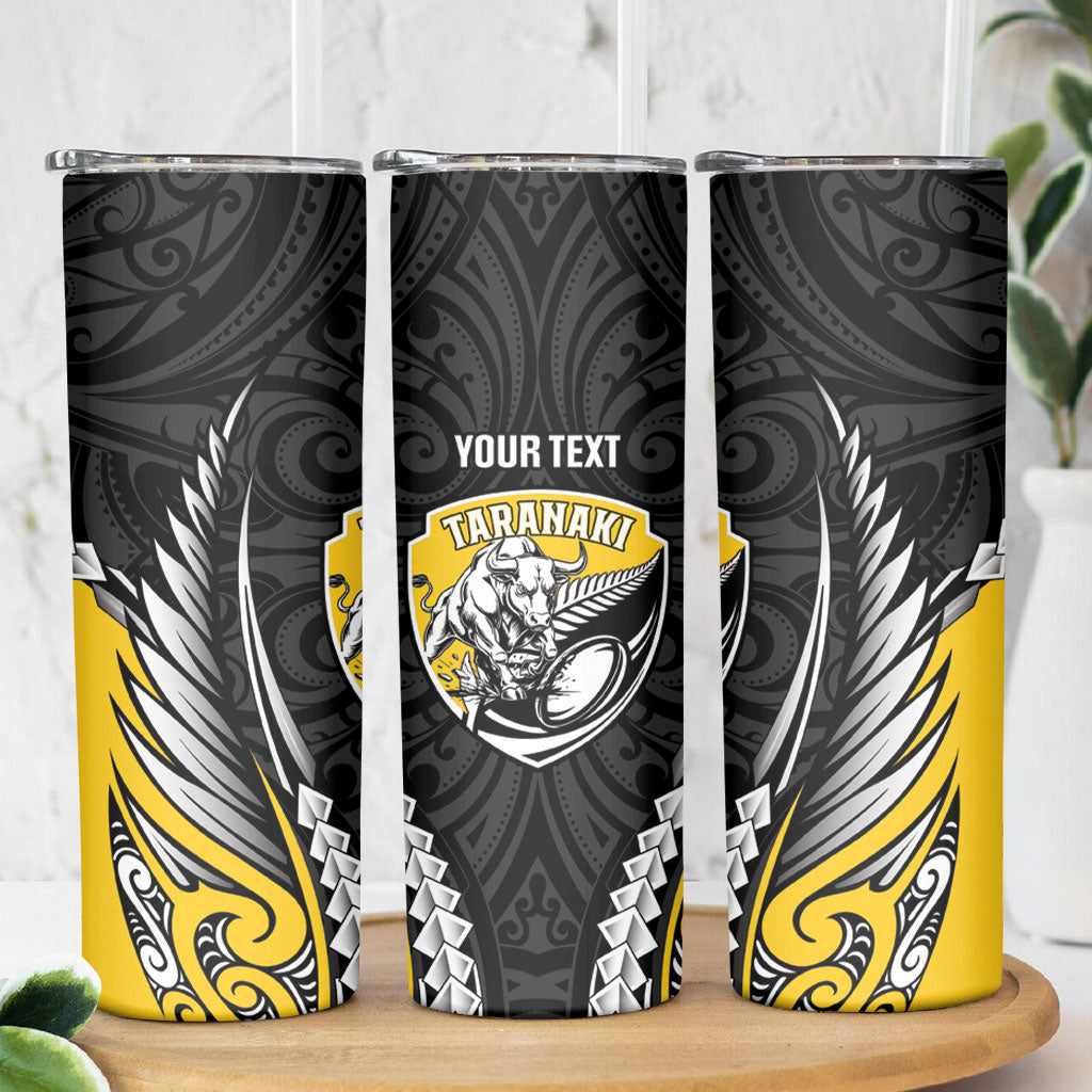 Taranaki 2026 Rugby Custom Skinny Tumbler NZ Maori Silver Fern LT14 - Polynesian Pride