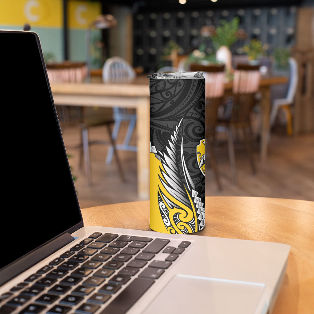 Taranaki 2026 Rugby Custom Skinny Tumbler NZ Maori Silver Fern LT14 - Polynesian Pride