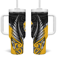 Taranaki 2026 Rugby Custom Tumbler With Handle NZ Maori Silver Fern LT14 One Size: 40 oz Black - Polynesian Pride