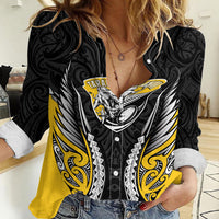 Taranaki 2026 Rugby Custom Women Casual Shirt NZ Maori Silver Fern LT14 Female Black - Polynesian Pride