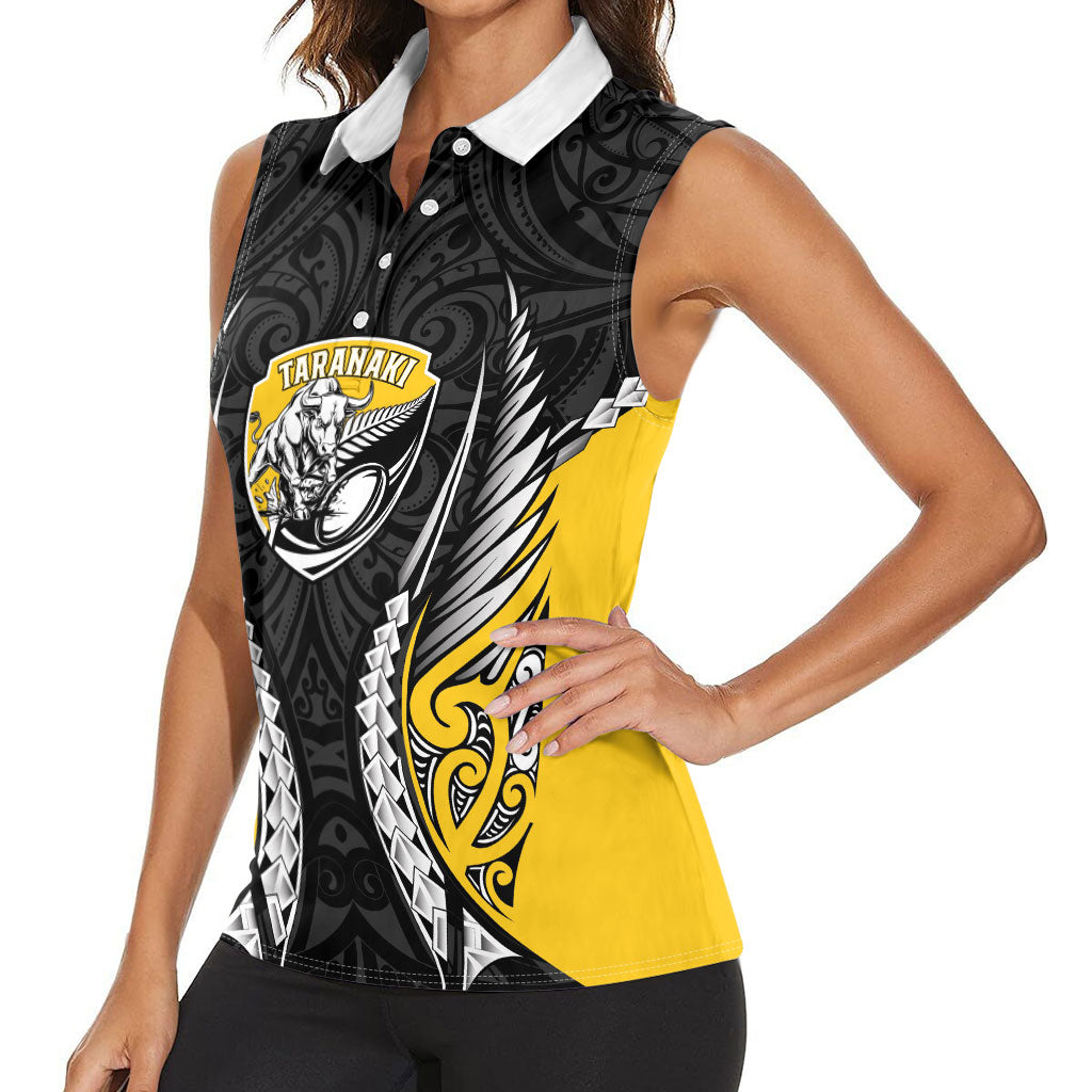Taranaki 2026 Rugby Custom Women Sleeveless Polo Shirt NZ Maori Silver Fern LT14 - Polynesian Pride
