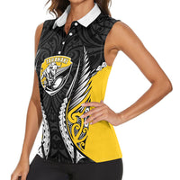 Taranaki 2026 Rugby Custom Women Sleeveless Polo Shirt NZ Maori Silver Fern LT14 - Polynesian Pride