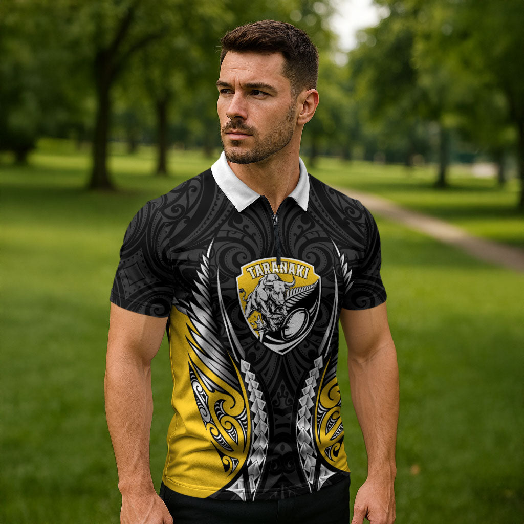 Taranaki 2026 Rugby Custom Zipper Polo Shirt NZ Maori Silver Fern LT14 - Polynesian Pride