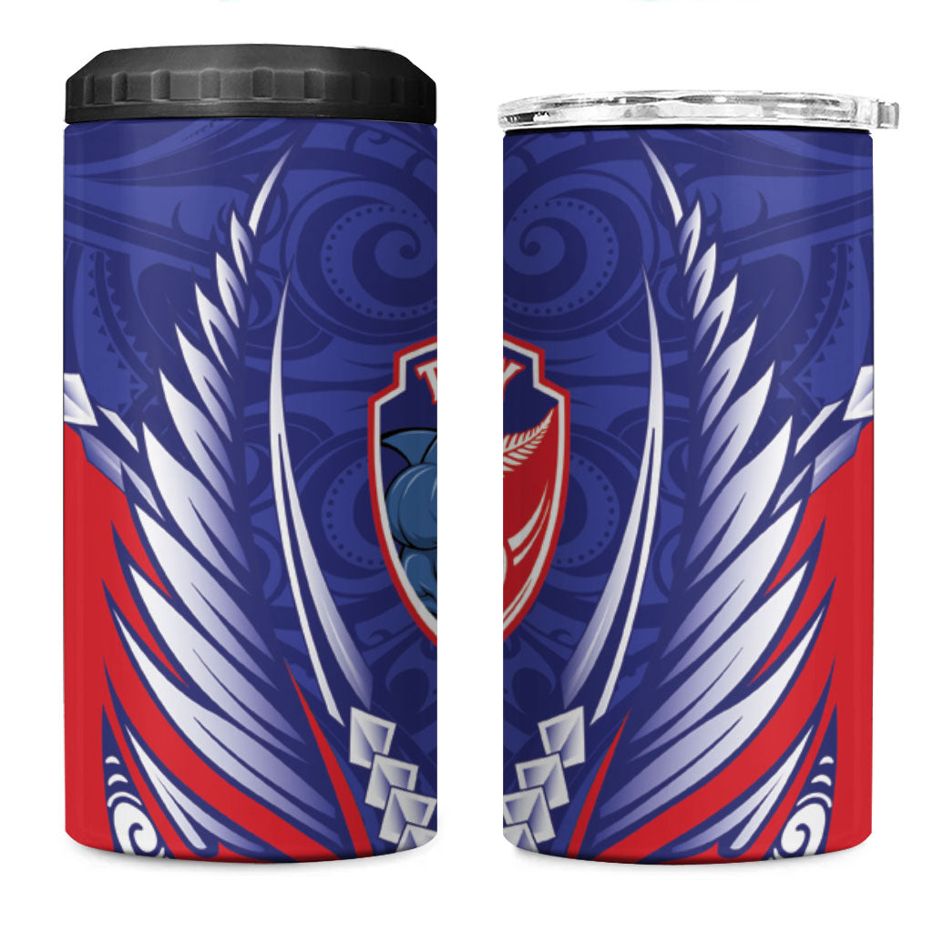 Tasman Bay 2026 Rugby Custom 4 in 1 Can Cooler Tumbler NZ Maori Silver Fern LT14 One Size: 16 oz Blue - Polynesian Pride