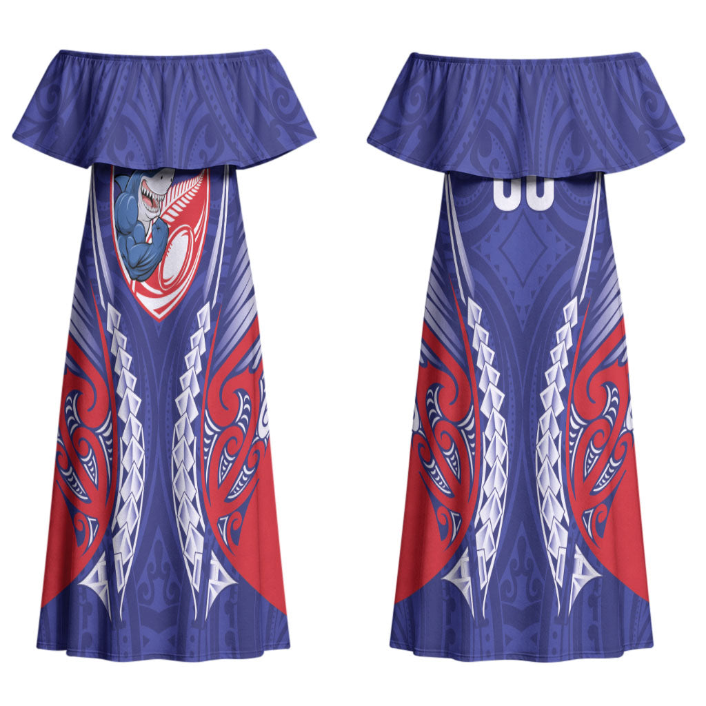 Tasman Bay 2026 Rugby Custom Couples Matching Off Shoulder Maxi Dress and Hawaiian Shirt NZ Maori Silver Fern LT14 - Polynesian Pride