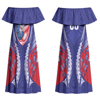 Tasman Bay 2026 Rugby Custom Couples Matching Off Shoulder Maxi Dress and Long Sleeve Button Shirt NZ Maori Silver Fern LT14 - Polynesian Pride