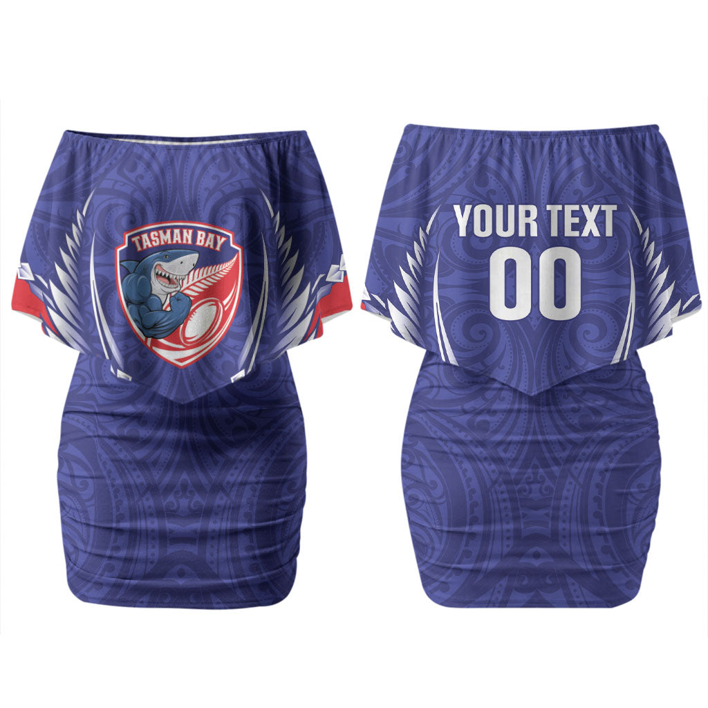 Tasman Bay 2026 Rugby Custom Couples Matching Off Shoulder Short Dress and Hawaiian Shirt NZ Maori Silver Fern LT14 - Polynesian Pride