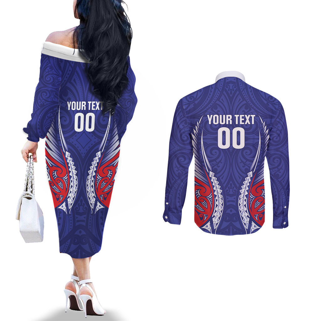 Tasman Bay 2026 Rugby Custom Couples Matching Off The Shoulder Long Sleeve Dress and Long Sleeve Button Shirt NZ Maori Silver Fern