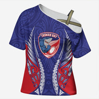 Tasman Bay 2026 Rugby Custom Cross Shoulder Shirt NZ Maori Silver Fern LT14 Female Blue - Polynesian Pride