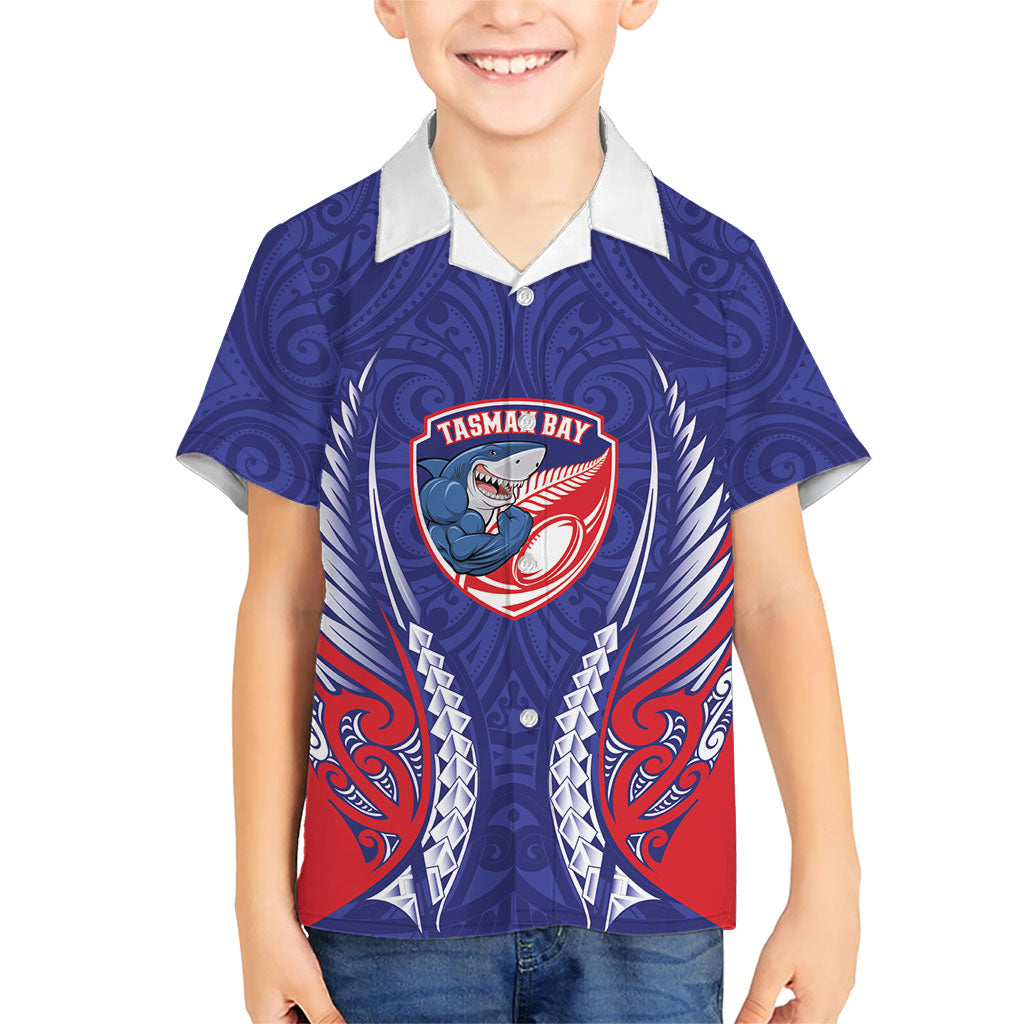 Tasman Bay 2026 Rugby Custom Family Matching Long Sleeve Bodycon Dress and Hawaiian Shirt NZ Maori Silver Fern LT14 Son's Shirt Blue - Polynesian Pride